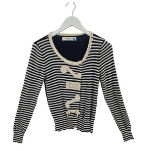 Sparrow Anthropologie Sweater Medium Navy/Cream Snap Closure Front 100% Cotton